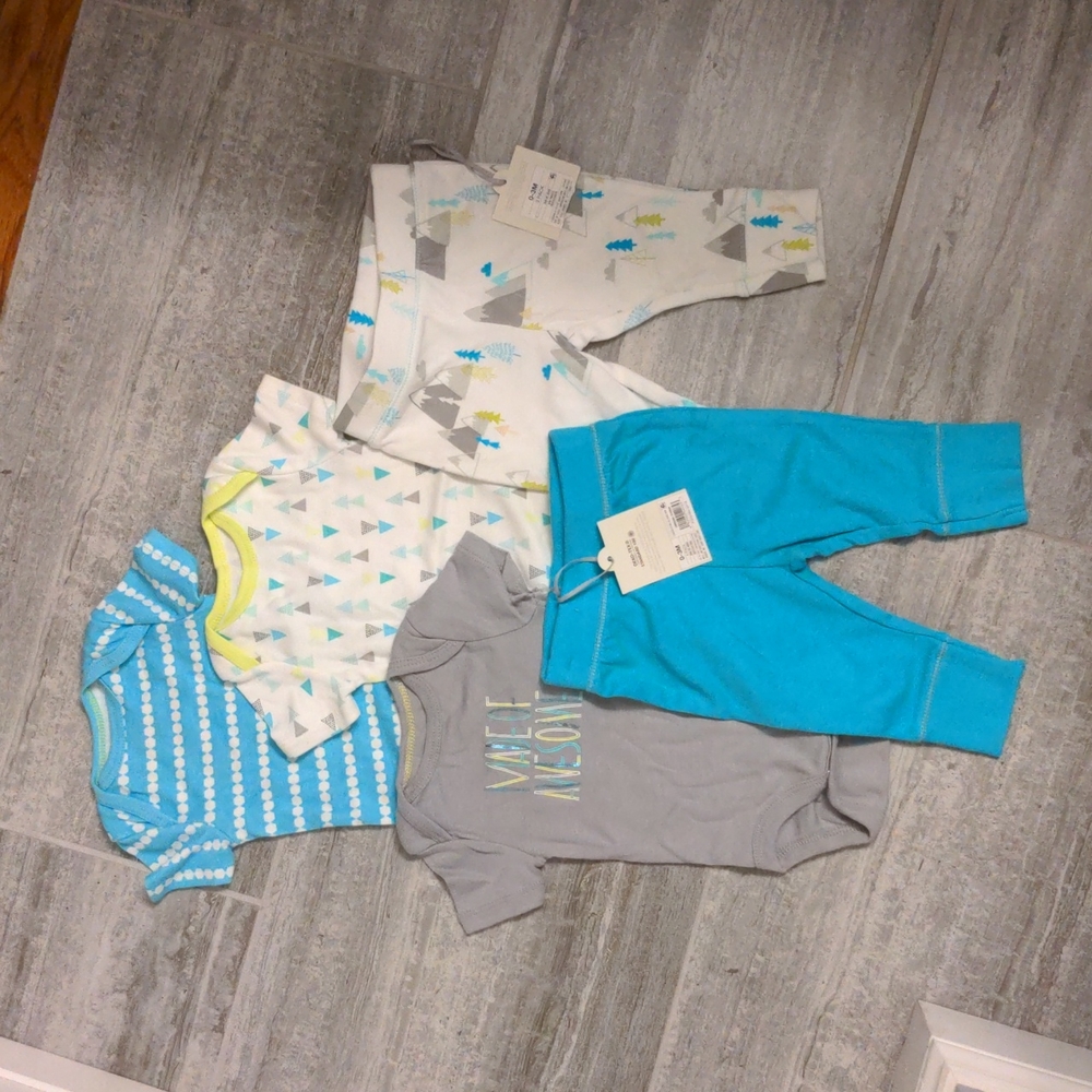 Cloud Island -3 onesies with 2 matching pants that can be mixed and matched